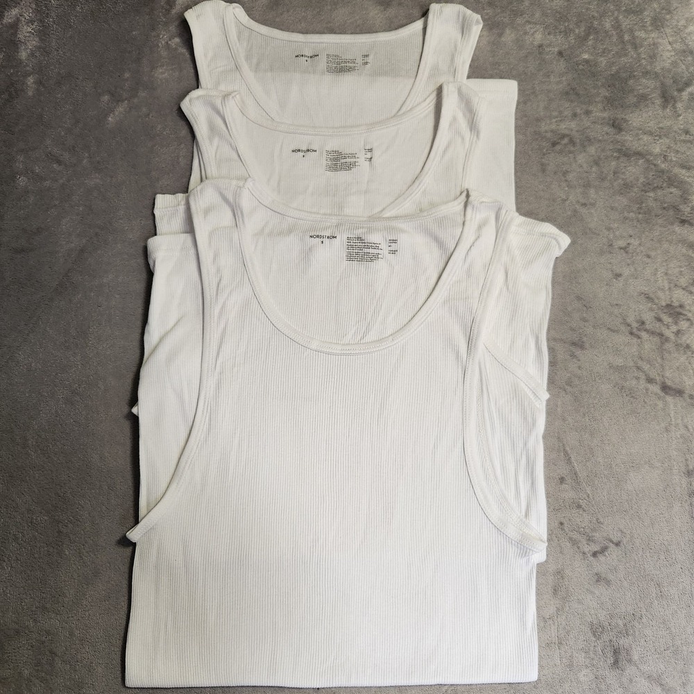 3 Pack Nordstrom Supima Cotton Athletic Ribbed Tank Top White Undershirt S Small